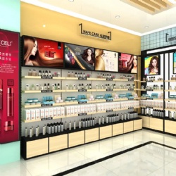 manufacturers cosmetic showcase wood Customized cosmetic stand display shop racking display for mall