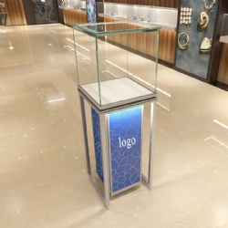 Custom Retail Brand Tempered Glass Stainless Steel Luxury Jewelry Showcases Display Rack