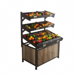 Supermarket Grocery Store Wood Metal Fruit Vegetable Produce Display Rack Cabinet Gondola Shelf