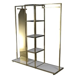 Fashion Retail Bag Shop Fitting Metal Display Rack Glossy Gold Clothing Store Fixtures Stainless Steel Display Goods