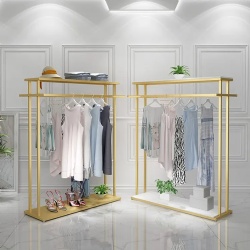 Gold Display Shelf Furniture Clothing Display Rack Stand Design for Garment Store