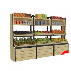 Custom Large Capacity Iron Wood Fruit Vegetable Basket Display Stand Supermarket Fruit Vegetable Tools Display Shelf