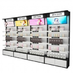 Store Retail Skin Care Products Combined Display Cabinet Shelf Cosmetic Steel Wooden Display Stand