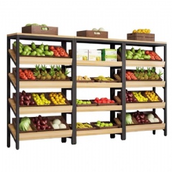 New Design Steel Wooden Fruit Vegetable Stand Supermarket Shelves Wine Fruit And Vegetable Display Rack