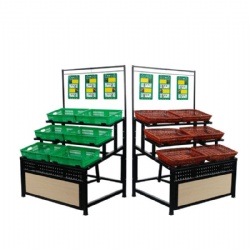 Supermarket Equipment Agricultural Product Steel Wooden Display Shelf Fruit & Vegetable Tools Display Rack