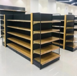 Customized wood color Gondola shelving supermarket display rack metal Shelving